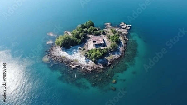 Fototapeta Drone View of an Abandoned Island in the Middle of an Ocean