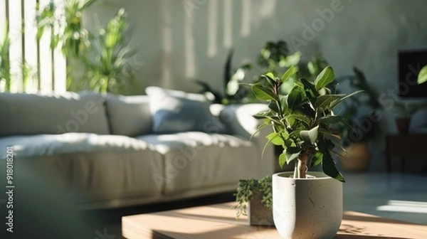Fototapeta Chic home with basic potted greenery