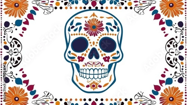 Obraz a skull with floral pattern on it