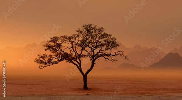 Obraz Typical african lone acacia tree with  Namib desert - Namibia, South Africa 