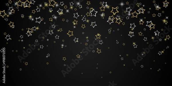 Fototapeta Falling gold and silver bright stars confetti on dark Christmas background. Vector illustration.