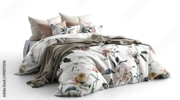 Obraz Bedding set with pillows and blanket
