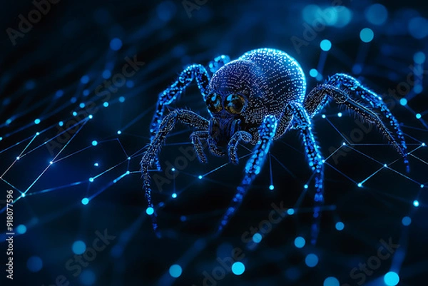 Fototapeta An abstract digital background showcasing a spider with its web