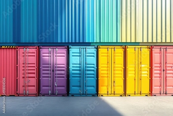 Fototapeta Colorful Shipping Containers Lined Up Against a Wall