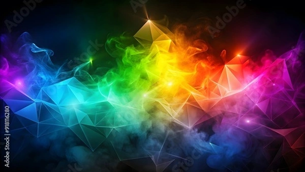 Fototapeta Dark background with rainbow colors, geometric shapes, lights and shadows, and smoke effect. abstract colorful rainbow background
