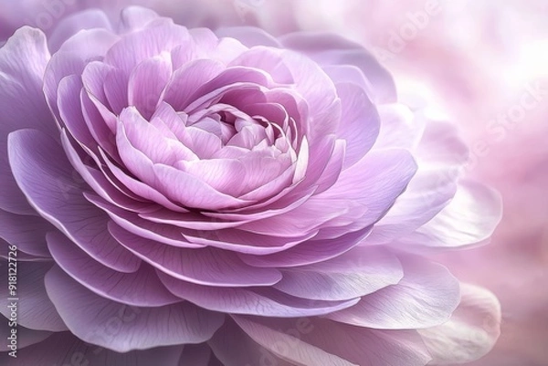 Fototapeta High-Resolution Macro Photograph of a Pink Ranunculus Flower, Capturing Delicate Layers and Texture, Ideal for Floral Arrangement or Botanical Studies Generative AI