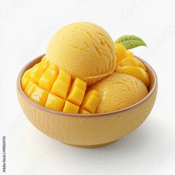 Fototapeta Fresh Mango Sorbet in a Bowl, Isolated on White Background Generative AI