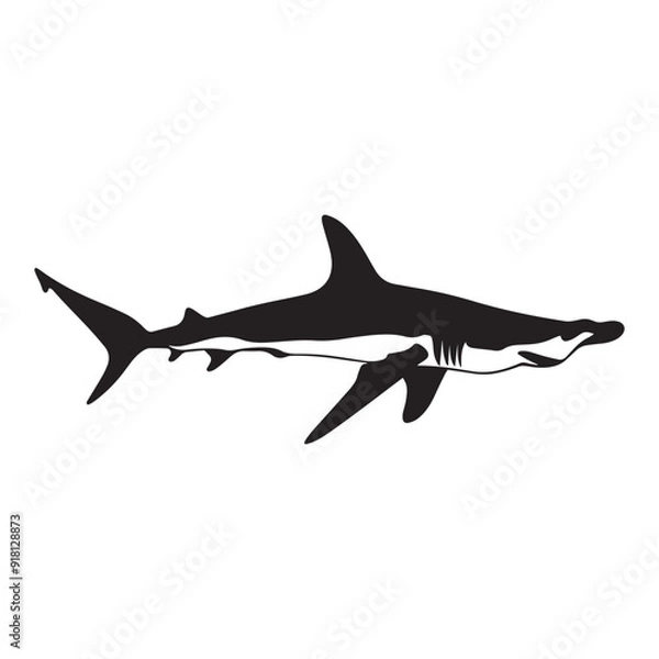 Obraz Hammerhead Shark Clipart, Hammerhead Shark Fish Outline, Shark silhouette, Shark Fish illustration black and white 