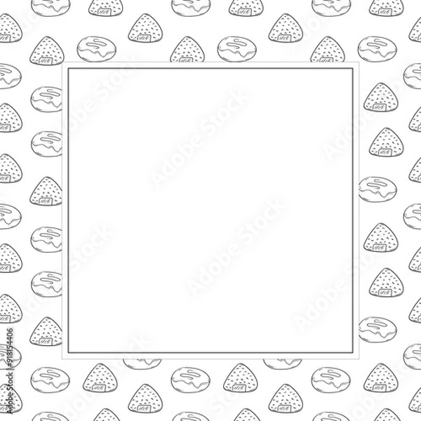Fototapeta food and beverage square frame in doodle style frame background