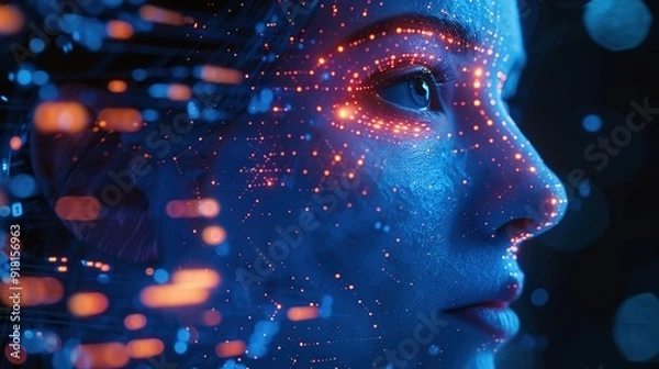 Fototapeta Embracing the synergy of robotics and humanity: a futuristic vision showcasing the harmonious integration of advanced technologies and visualized designs in a boldly modern landscape