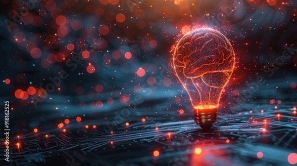 Fototapeta Technology Meets Creativity: Brain and Light Bulb Illustration for Innovative Ideas
