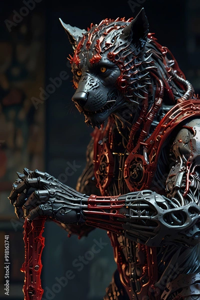 Obraz robot, warrior, woman, knight, soldier, fantasy, war, statue, cyborg, sword, 3d, illustration, future, armor, futuristic, armour, art, vector, medieval, metal, science, cartoon, helmet, technology, al