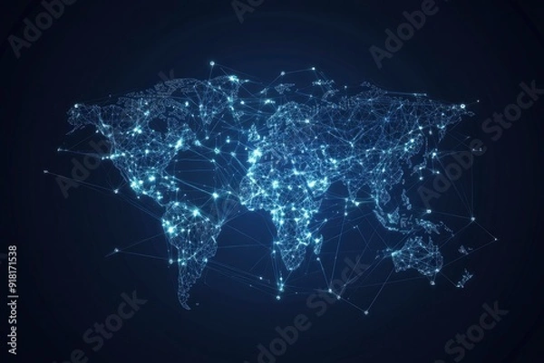 Fototapeta Global network connection. World map point and line composition concept of global business. Vector Illustration with generative ai