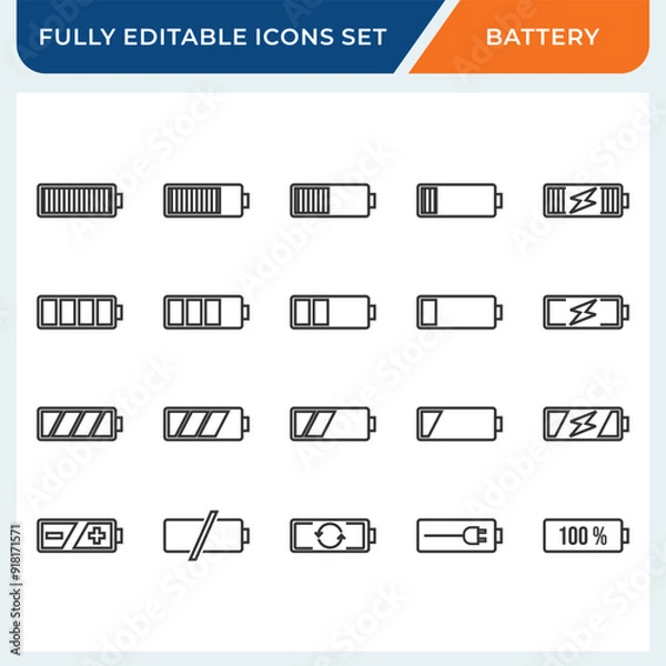 Obraz battery charge line icon editable set.