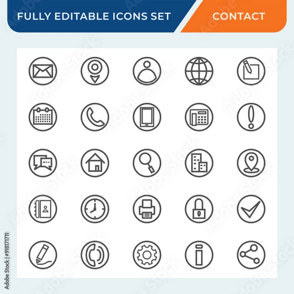 Obraz contact basic icon set. communication web icon icons collection with editable stroke.