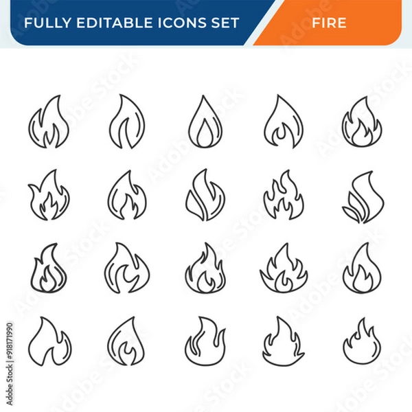 Obraz fire line icon set. flame icons collection with editable vector stroke.
