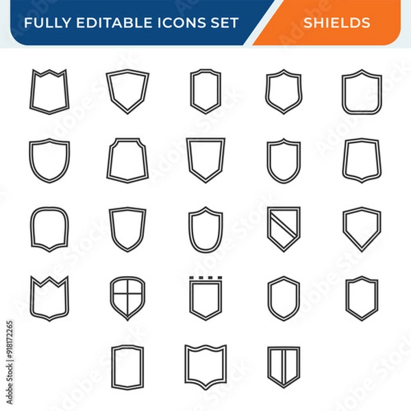 Obraz shield line icon set, protection vector collection.