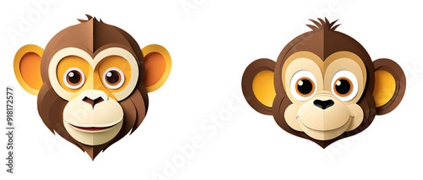 Fototapeta Charming illustration of a cute monkey face, isolated on a transparent or white background.
