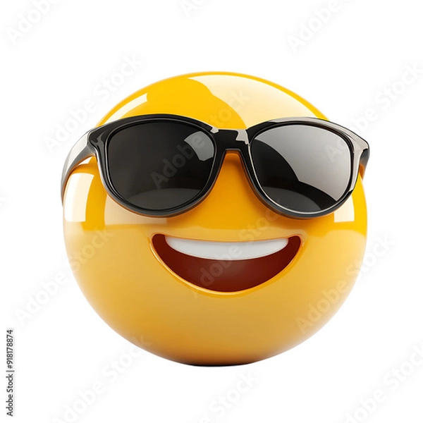 Fototapeta Smiling face with sunglasses three-dimensional emoji,3d cheerful glasses emoji isolated on transparent background, Happy sun emoji,png,3d smiling face emoji with expression sun glasses on, transparent