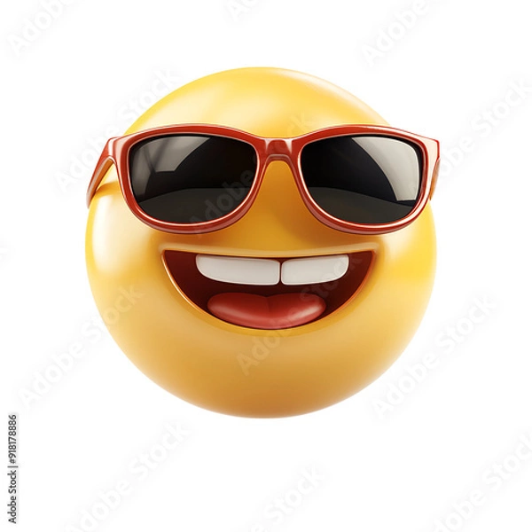 Fototapeta Smiling face with sunglasses three-dimensional emoji,3d cheerful glasses emoji isolated on transparent background, Happy sun emoji,png,3d smiling face emoji with expression sun glasses on, transparent