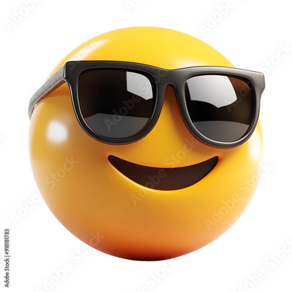 Fototapeta Smiling face with sunglasses three-dimensional emoji,3d cheerful glasses emoji isolated on transparent background, Happy sun emoji,png,3d smiling face emoji with expression sun glasses on, transparent