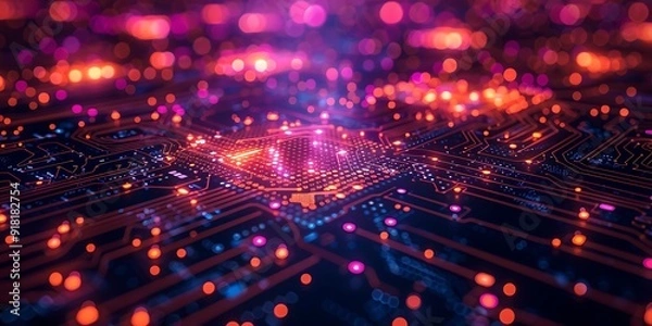 Obraz Technology Smart home with connected devices and digital icons Glowing house with symbolism