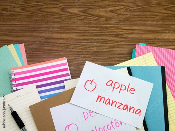 Fototapeta Spanish; Learning New Language Writing Words on the Notebook
