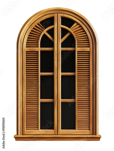 Fototapeta Wooden Arched Window with Open Slatted Shutters