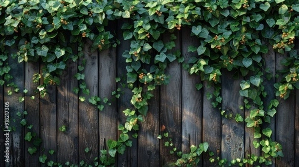 Fototapeta A photorealistic image of a lush green plant pushing through a weathered wooden fence.