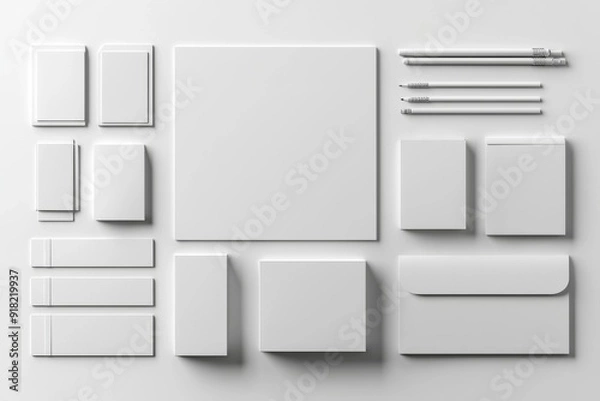 Fototapeta Realistic blank stationery set mockup isolated created with generative ai