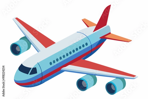 Fototapeta Airplane with Red and Blue Stripes Flying