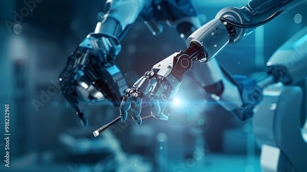 Fototapeta robotic arms performing automated medical operations for future precision surgical robot and hospital equipment