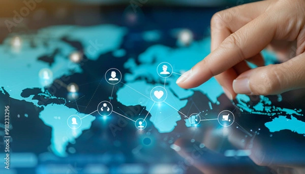 Obraz Connecting the World Hand Navigating Global Digital Network Interface