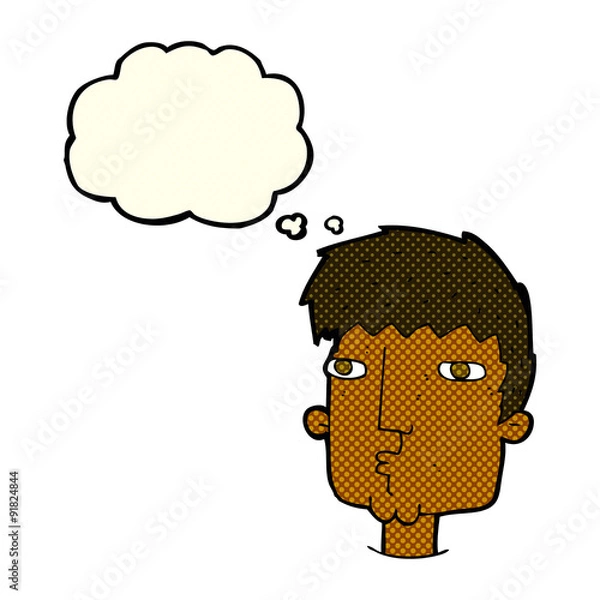 Obraz cartoon curious man with thought bubble