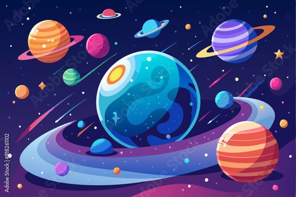 Fototapeta Colorful Planets and Stars in a Galaxy