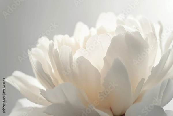 Obraz Intimate close-up of a white peony flower, emphasizing the delicate and intricate petal patterns