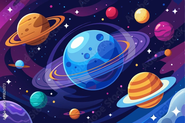 Fototapeta Colorful Planets and Stars in a Cosmic Landscape
