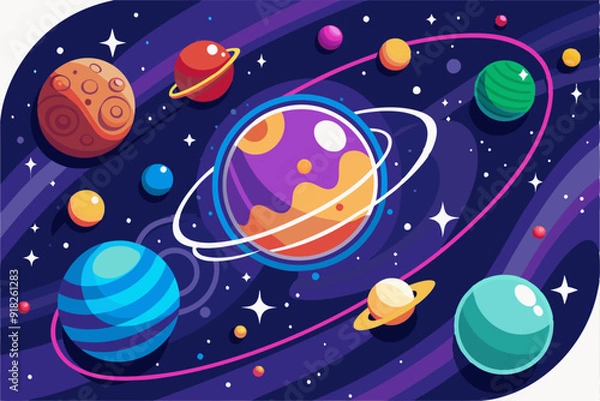 Fototapeta Colorful Planets and Stars in a Galaxy