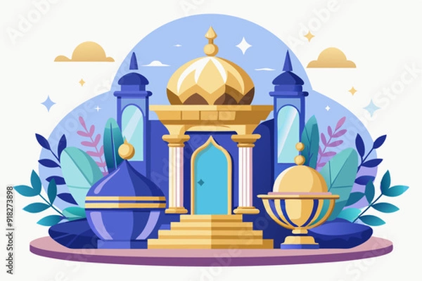Fototapeta Blue and Gold Palace with Golden Domes and Steps