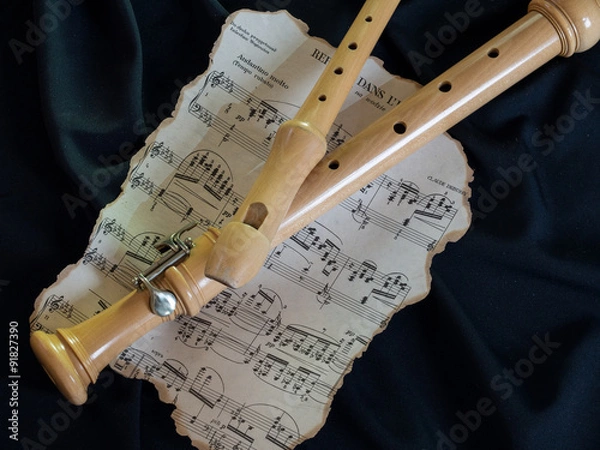 Obraz Flöten auf Notenpapier