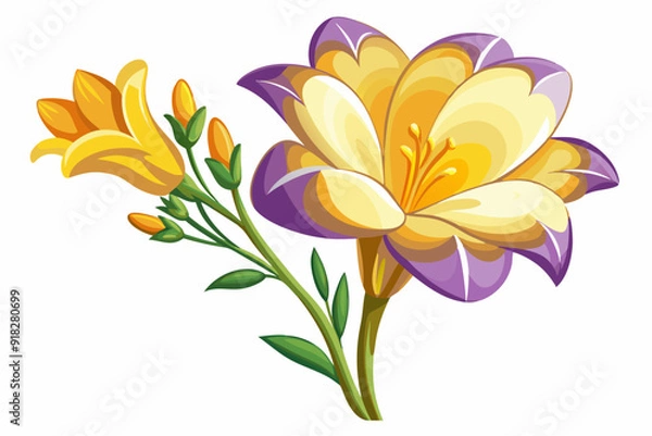 Obraz A Single Yellow and Purple Flower with Buds and Stem