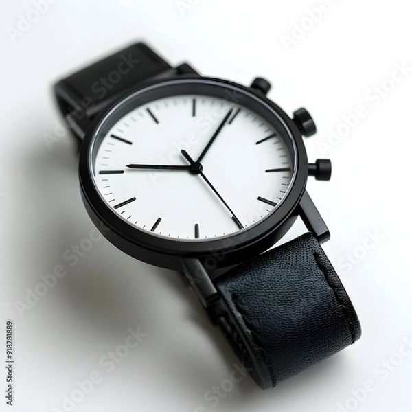 Fototapeta Minimalist Black Wristwatch Isolated on a Clean White Background  Showcasing a Sophisticated and Timeless Design
