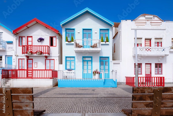 Obraz Colorful houses belonging to the beach of Costa Nova, in Aveiro