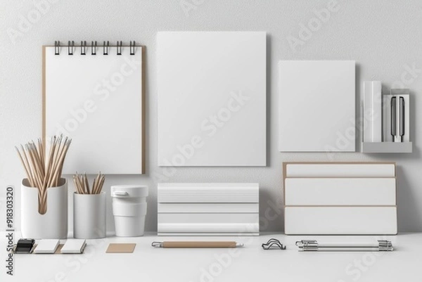 Fototapeta Realistic blank stationery set mockup isolated created with generative ai