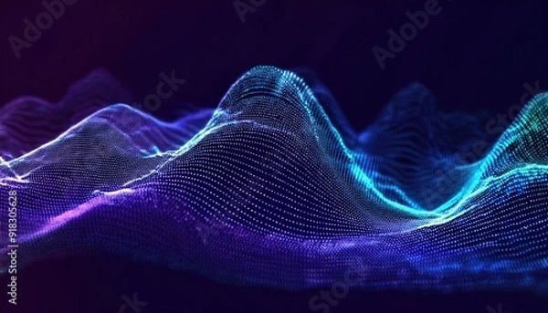 Fototapeta Wave of colorful bright particles. Sound and music visualization.