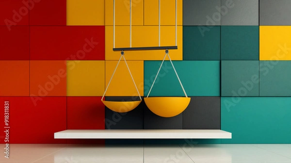 Fototapeta Colorful Scales of Justice with Modern Geometric Background