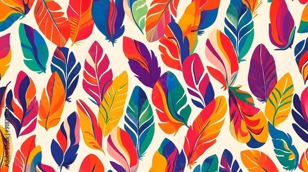 Fototapeta Mexican Art-Inspired Stylized Feather Pattern, Vibrant Color Palette, Ideal for Seamless Tiling