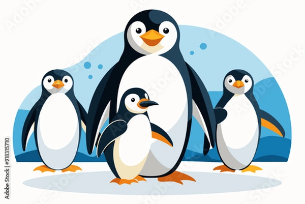 Obraz A Family of Four Penguins Standing on Ice