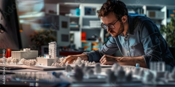 Fototapeta Architect Examining a Building Model