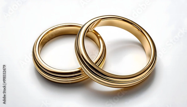 Obraz Two Golden Wedding Bands  isolated on a white background 